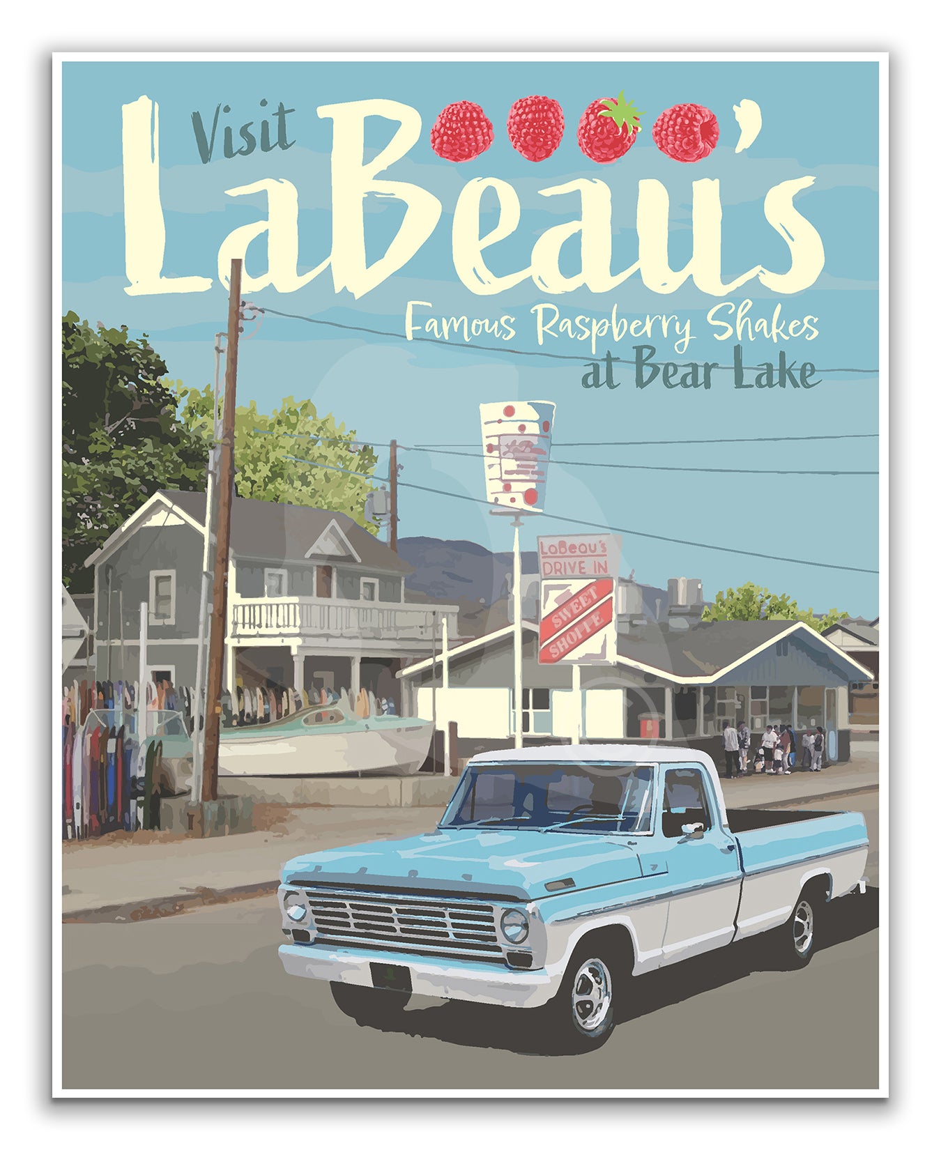 Bear Lake Raspberry Shakes Poster, Bear Lake Poster, Garden City Print, Bear Lake Vintage Style Art