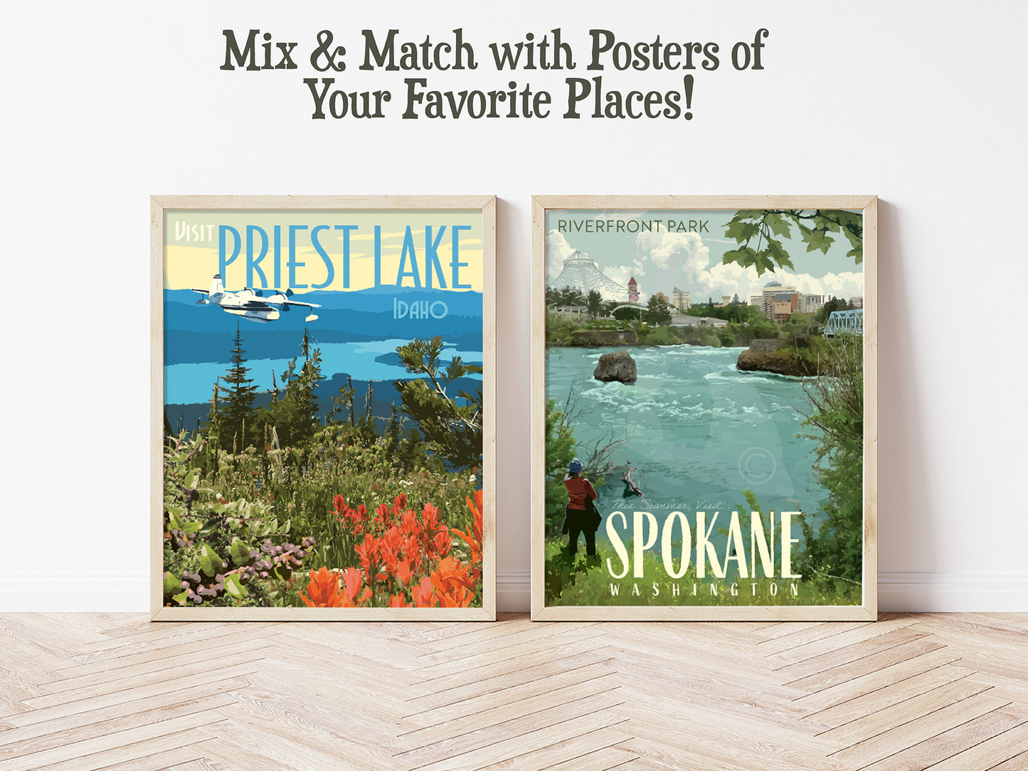 Spokane Washington Poster, Spokane Riverfront Park Print, Spokane Falls Vintage Style Travel Art