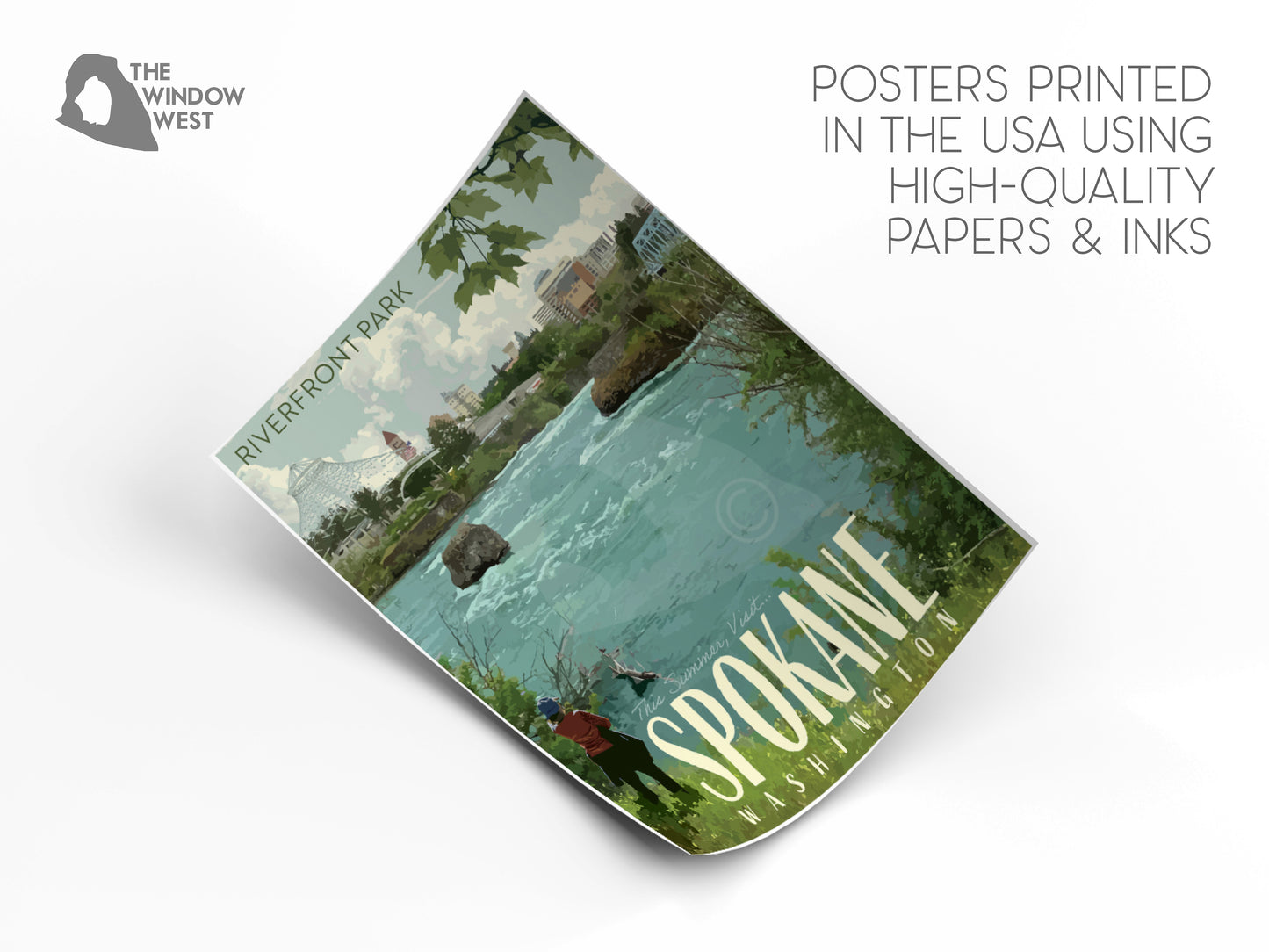 Spokane Washington Poster, Spokane Riverfront Park Print, Spokane Falls Vintage Style Travel Art