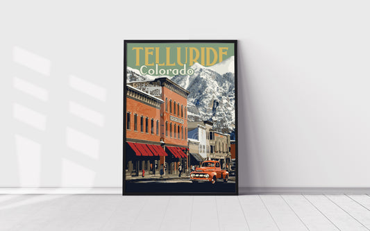 Telluride Colorado Ski Vintage Style Travel Poster, Telluride Downtown Print, Colorado Art