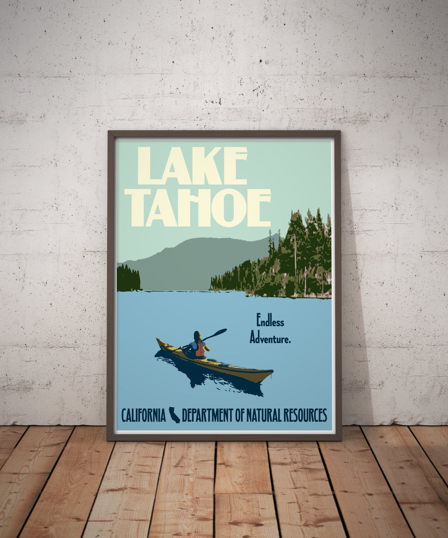 Lake Tahoe Print, Lake Tahoe Canoe Poster, Vintage Style Travel Art