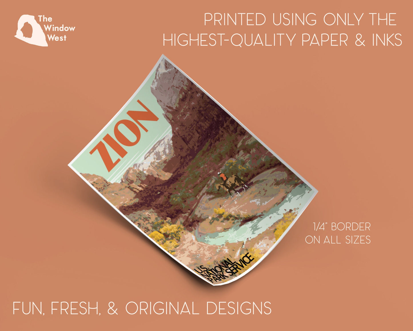 Zion National Park Print, Zion Utah Poster, Utah Vintage Style Travel Art