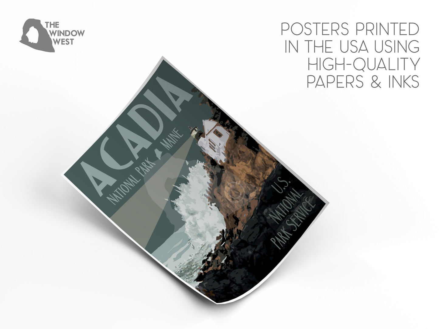 Acadia National Park Travel Poster, Acadia Lighthouse Poster, Vintage Travel Poster, National Park Poster