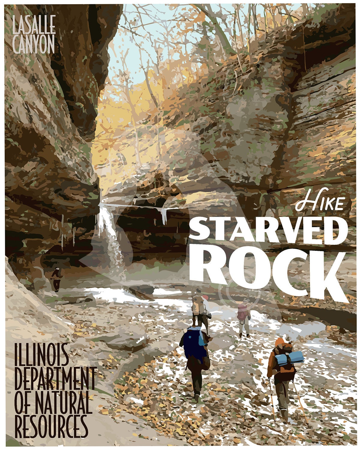 Starved Rock Illinois State Park Print, Starved Rock LaSalle Canyon Poster, Vintage Style Travel Art