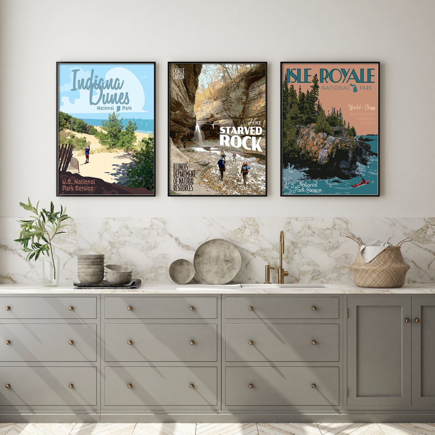 Starved Rock Illinois State Park Print, Starved Rock LaSalle Canyon Poster, Vintage Style Travel Art