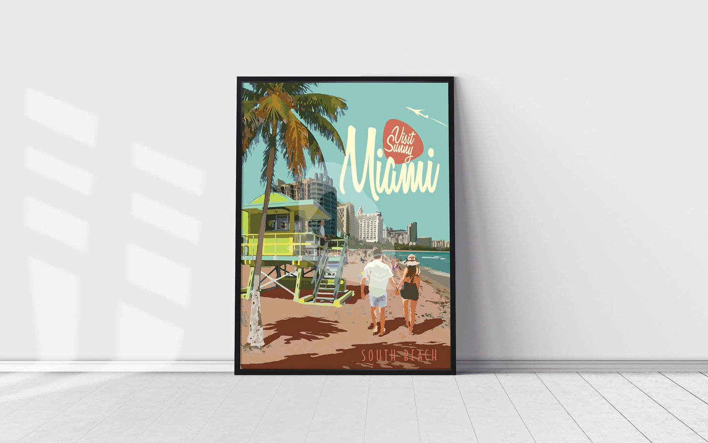 Miami Florida Print, Miami South Beach Poster, Florida Vintage Style Travel Art