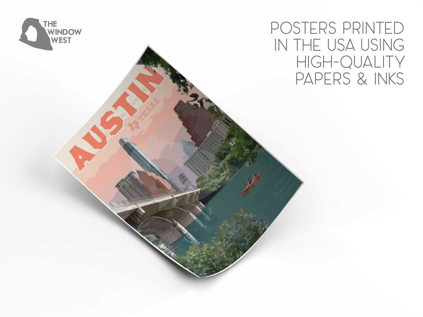 Austin Texas Vintage Style Travel Print, Austin City Print, Texas Art