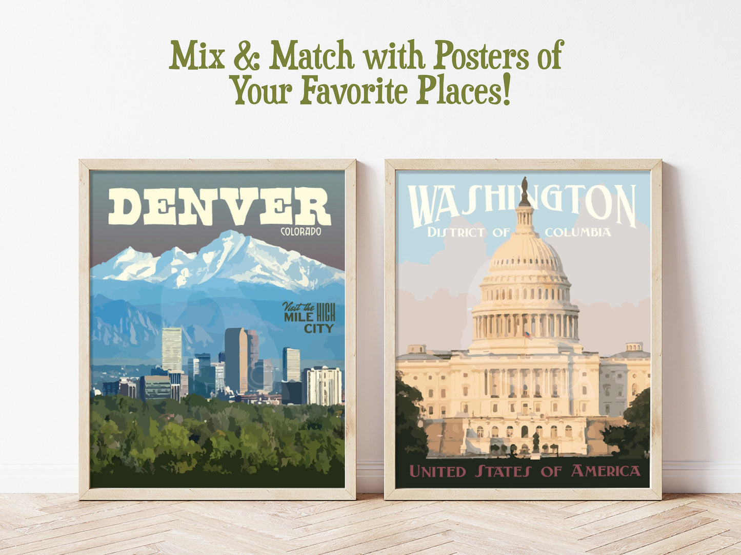 Washington DC Print, Washington DC Skyline Poster, Washington DC Vintage Style Travel Art