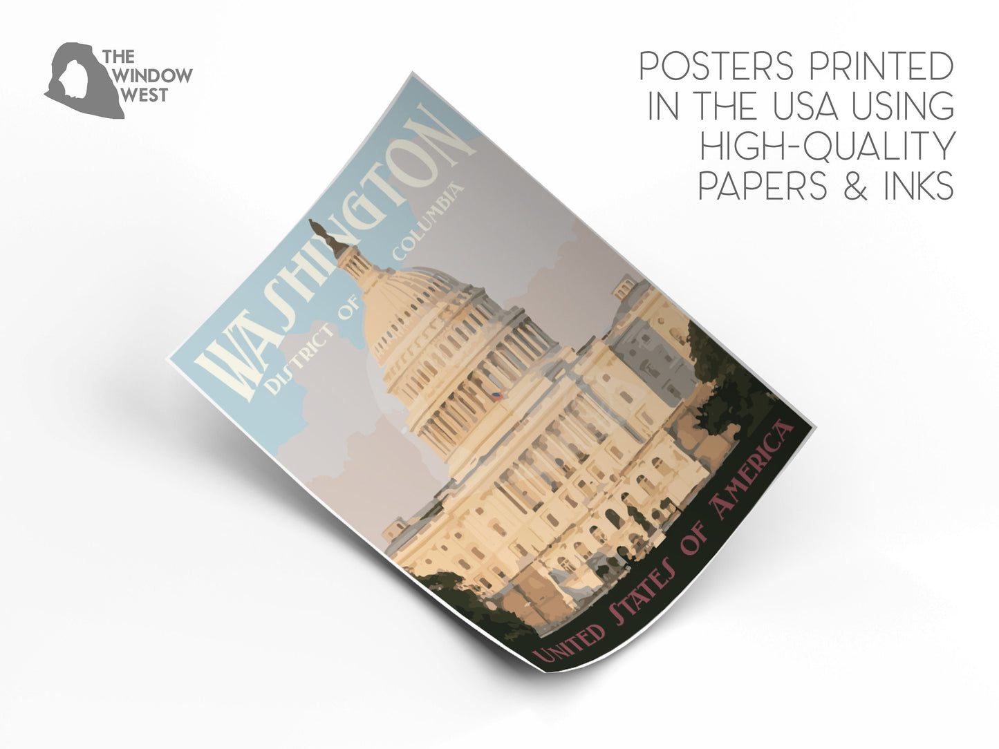 Washington DC Print, Washington DC Skyline Poster, Washington DC Vintage Style Travel Art