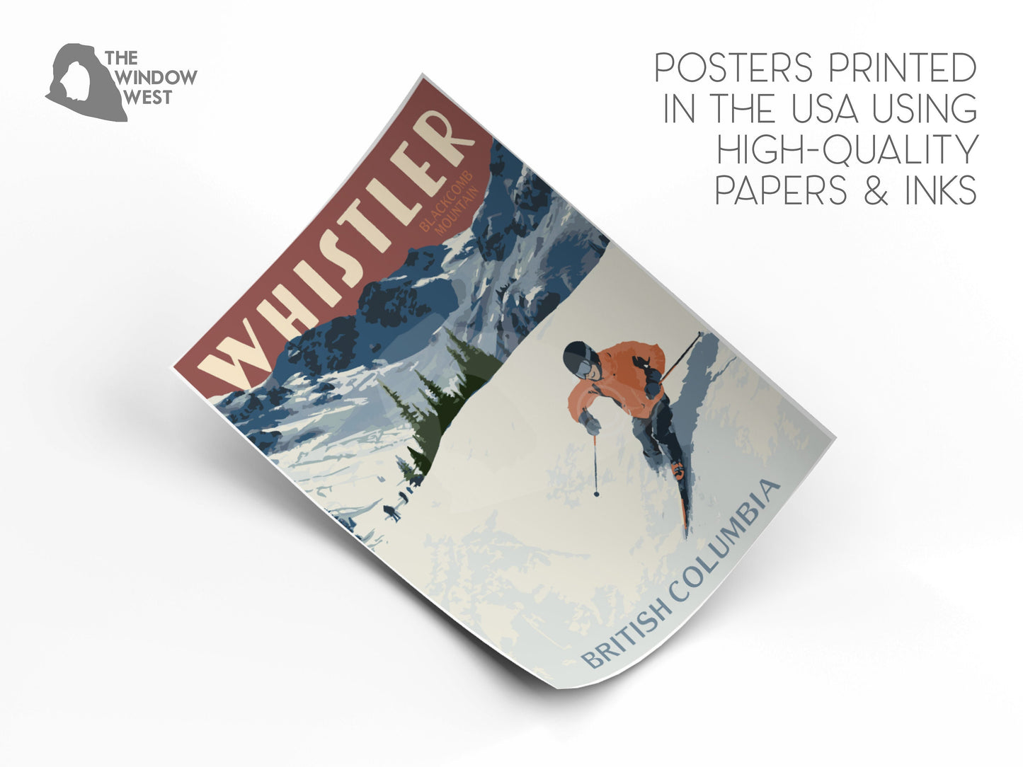 Whistler Blackcomb Mountain Print, Whistler British Columbia Skiing Poster, Vintage Style Travel Art