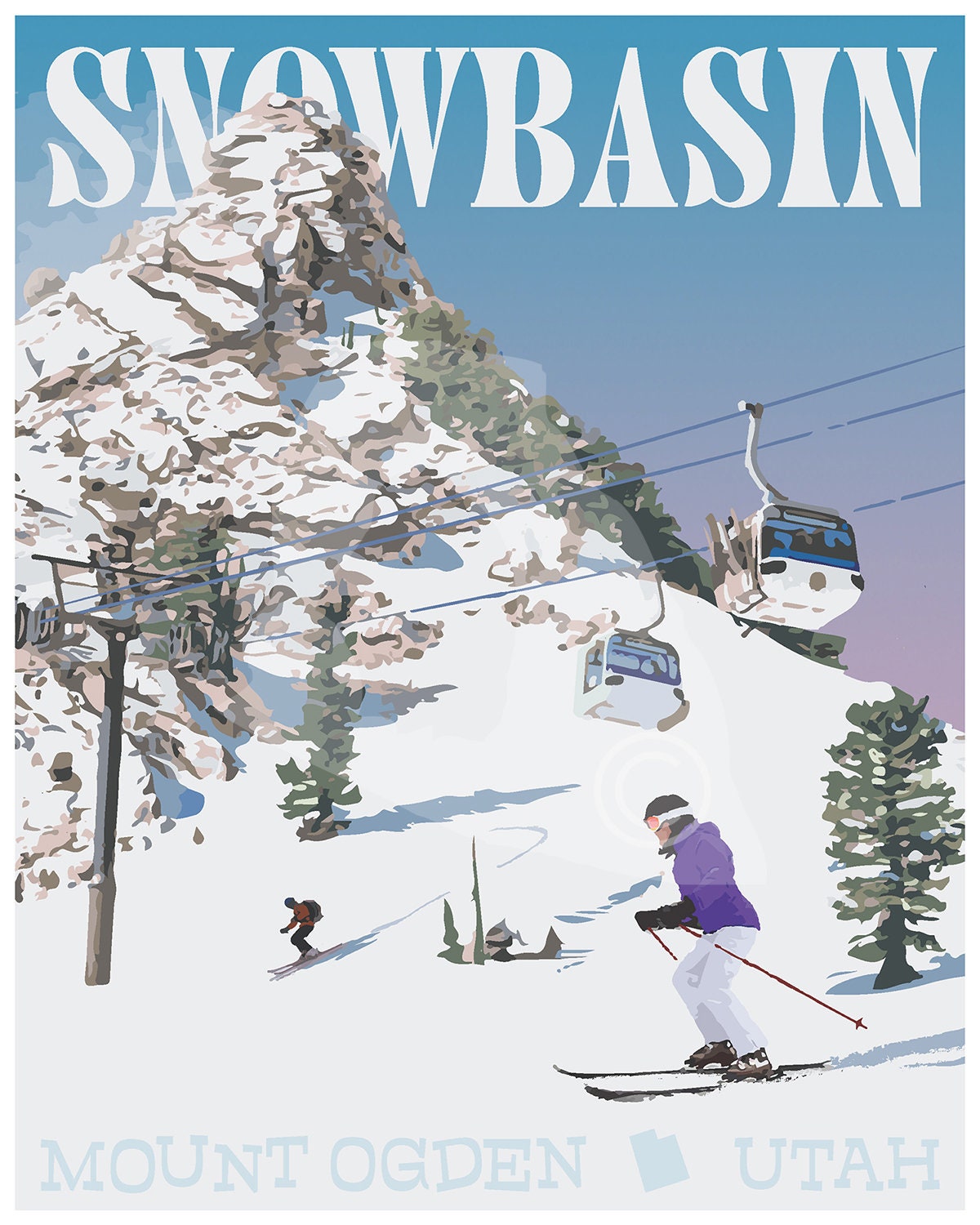 Snowbasin Utah Print, Mount Ogden Utah Skiing Poster, Vintage Style Travel Art