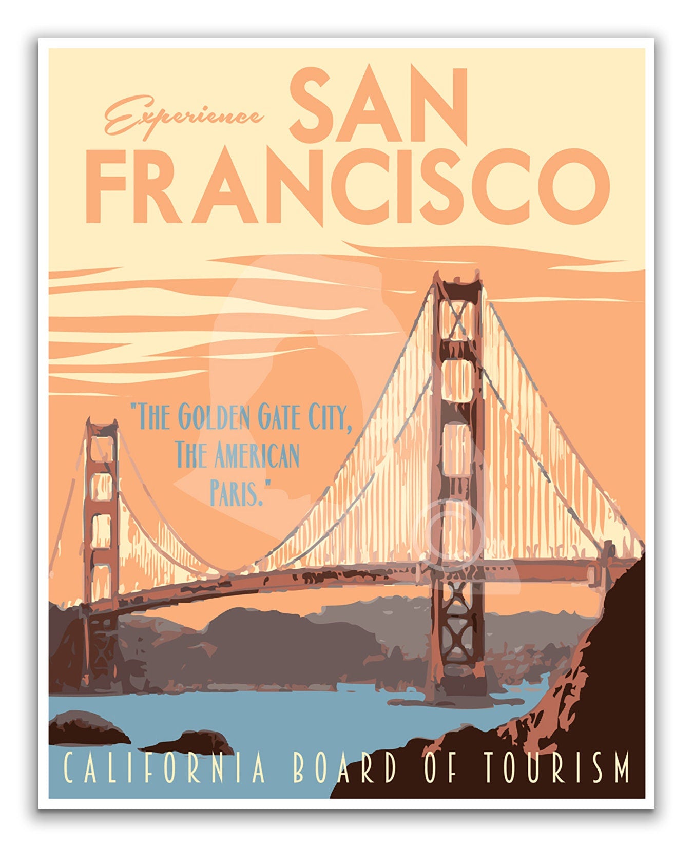 San Francisco California Print, Golden Gate Bridge Poster, San Francisco Vintage Style Travel Art