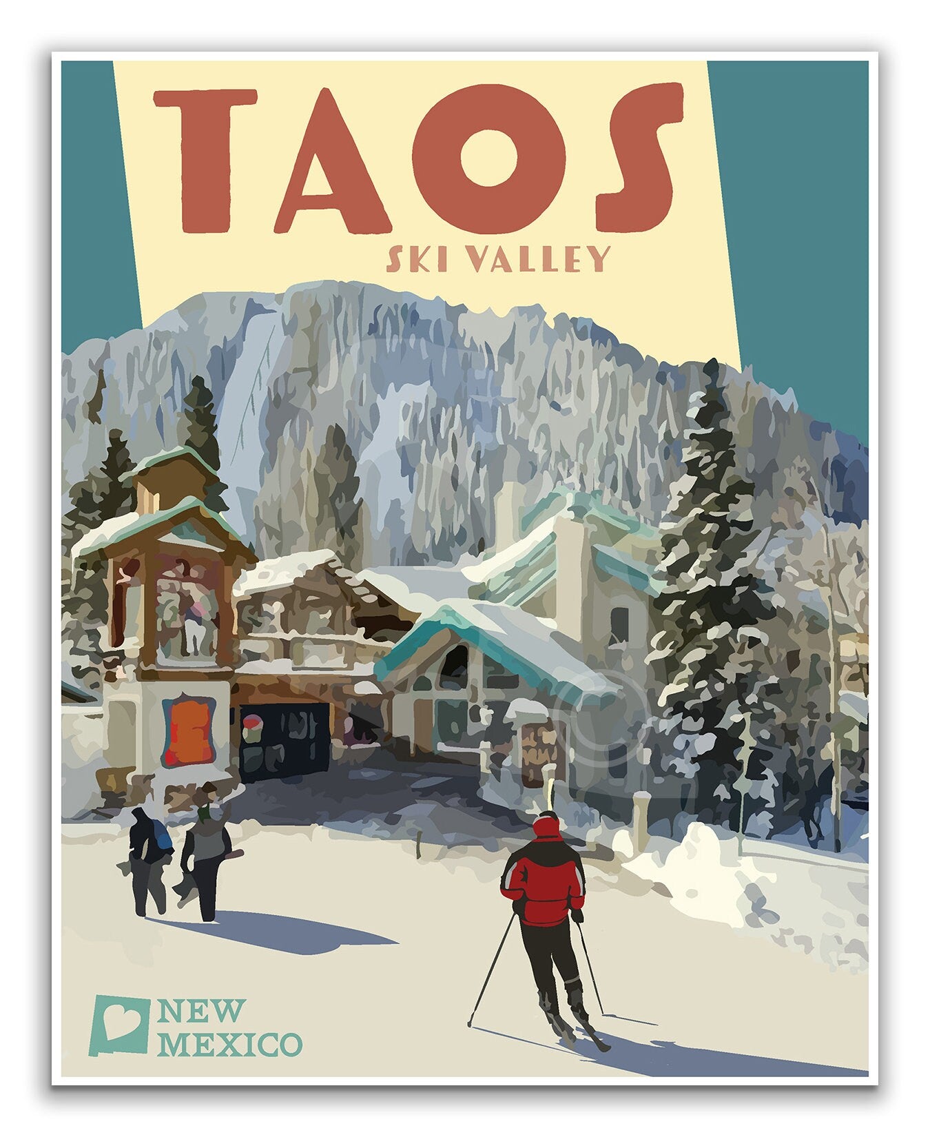 Taos Valley Ski Print, Taos Valley New Mexico Poster, Ski Vintage Style Travel Art