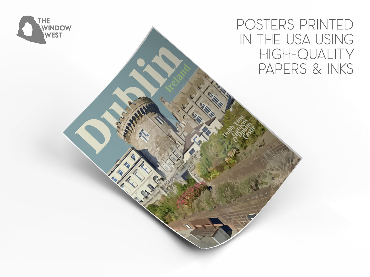 Dublin Ireland Print, Dublin Castle Poster, Dubh Linn Gardens Ireland Print, Ireland Vintage Style Art