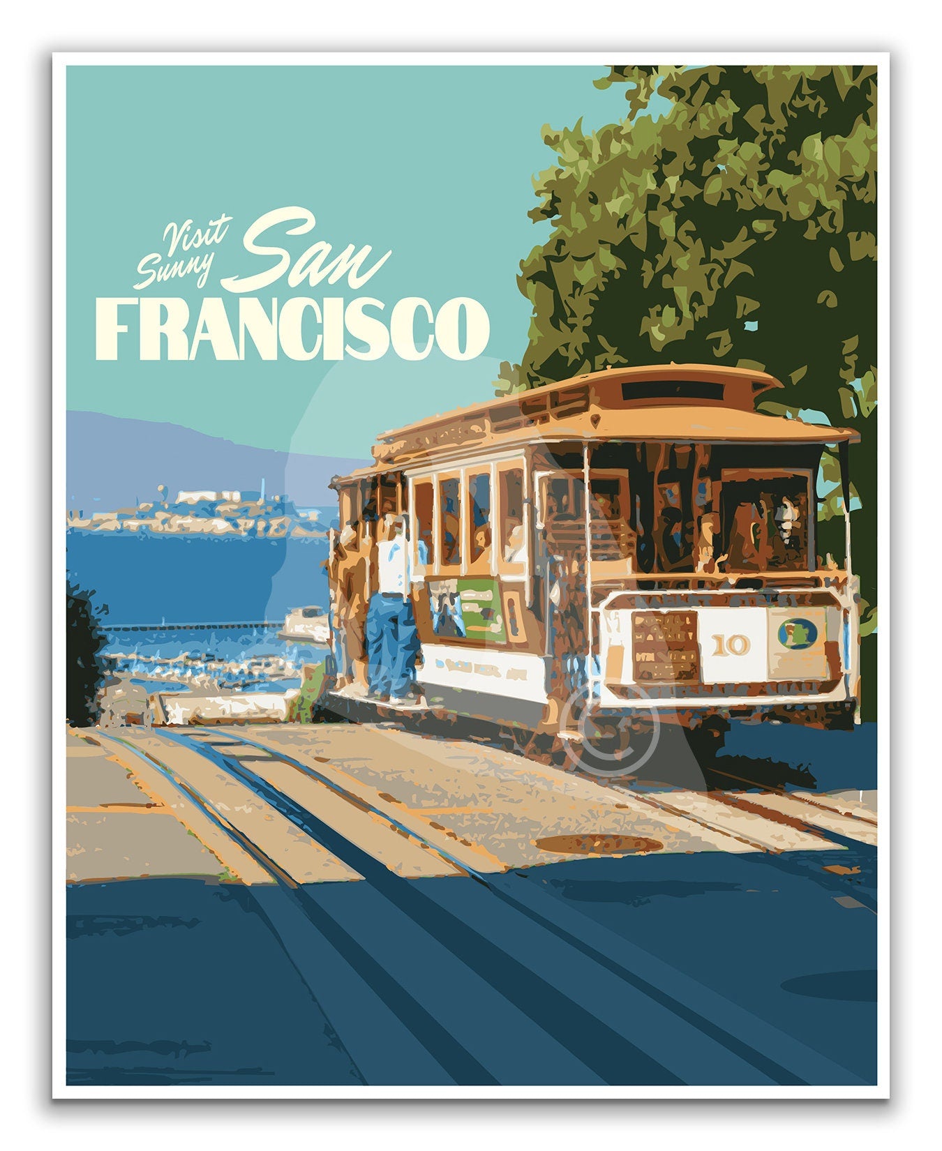 San Francisco California Print, San Francisco Trolley Car Poster, California Vintage Style Travel Art