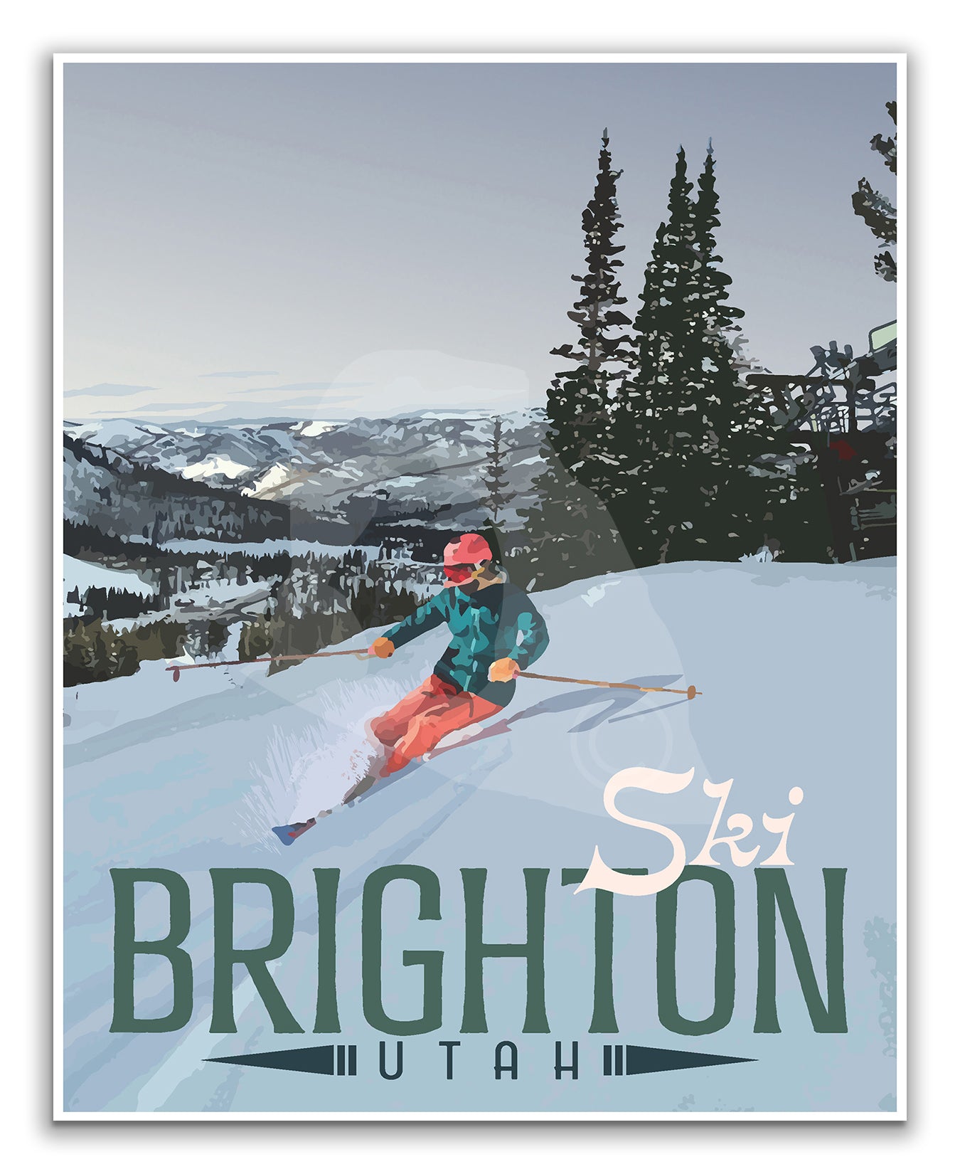 Brighton Utah Ski Vintage Style Travel Print