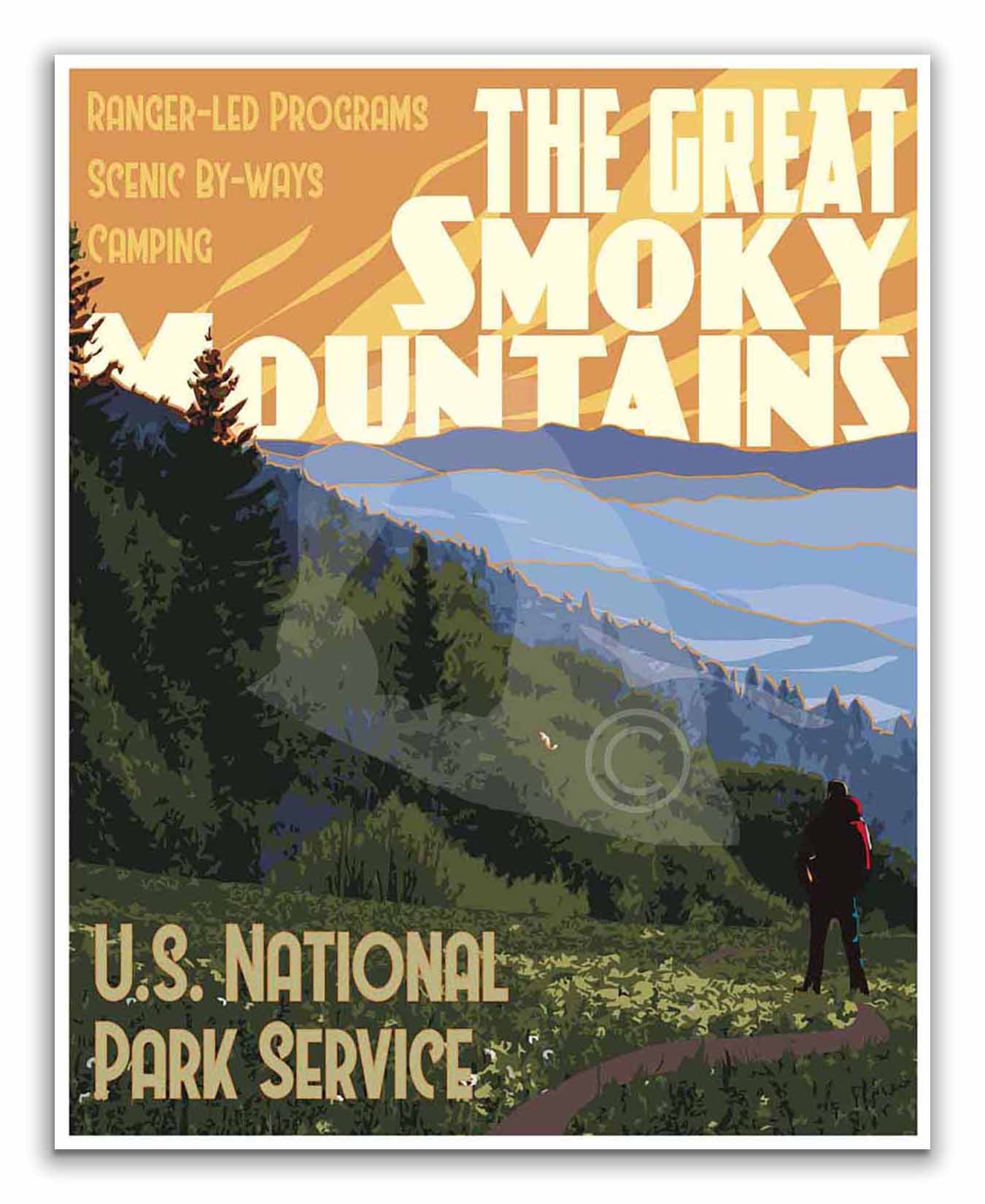 Great Smoky Mountains National Park Print, Smoky Mountains Travel Print, Vintage Style Travel Art