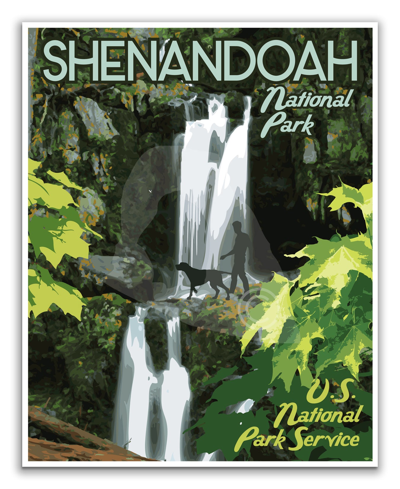 Shenandoah National Park Print, Shenandoah Virginia Waterfall Poster, Vintage Style Travel Art