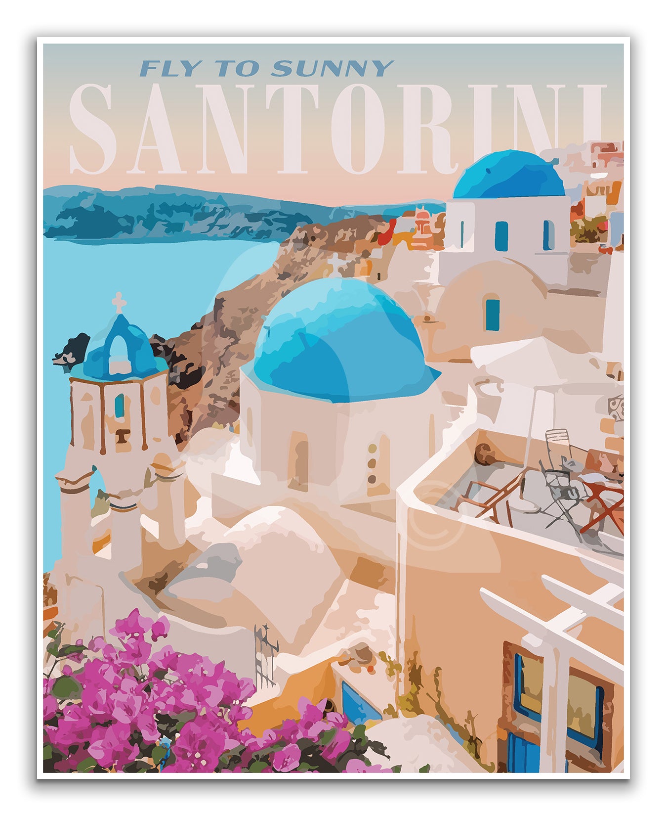 Santorini Greece Vintage Style Travel Print