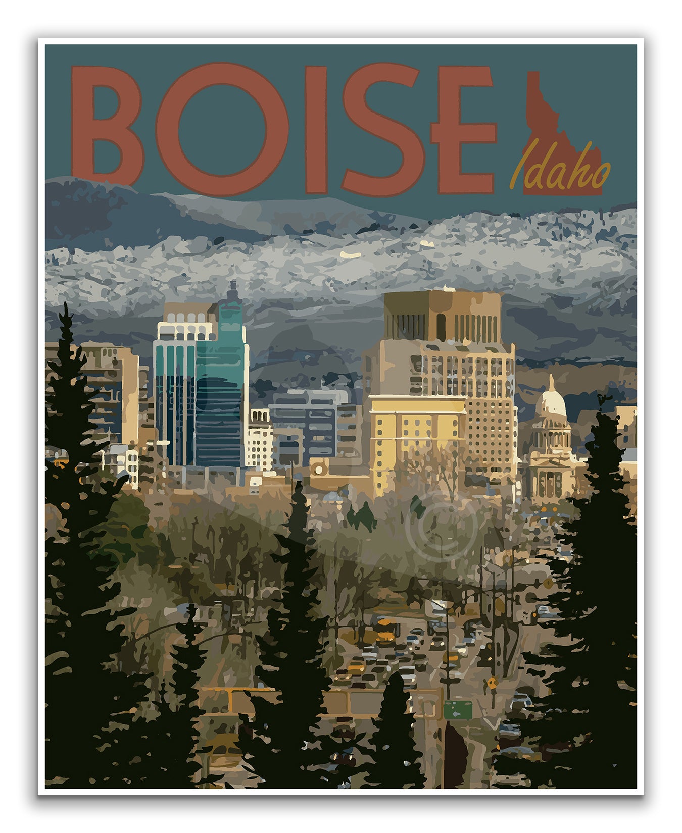 Boise Idaho Print, Downtown Boise Poster, Boise Idaho Vintage Style Art