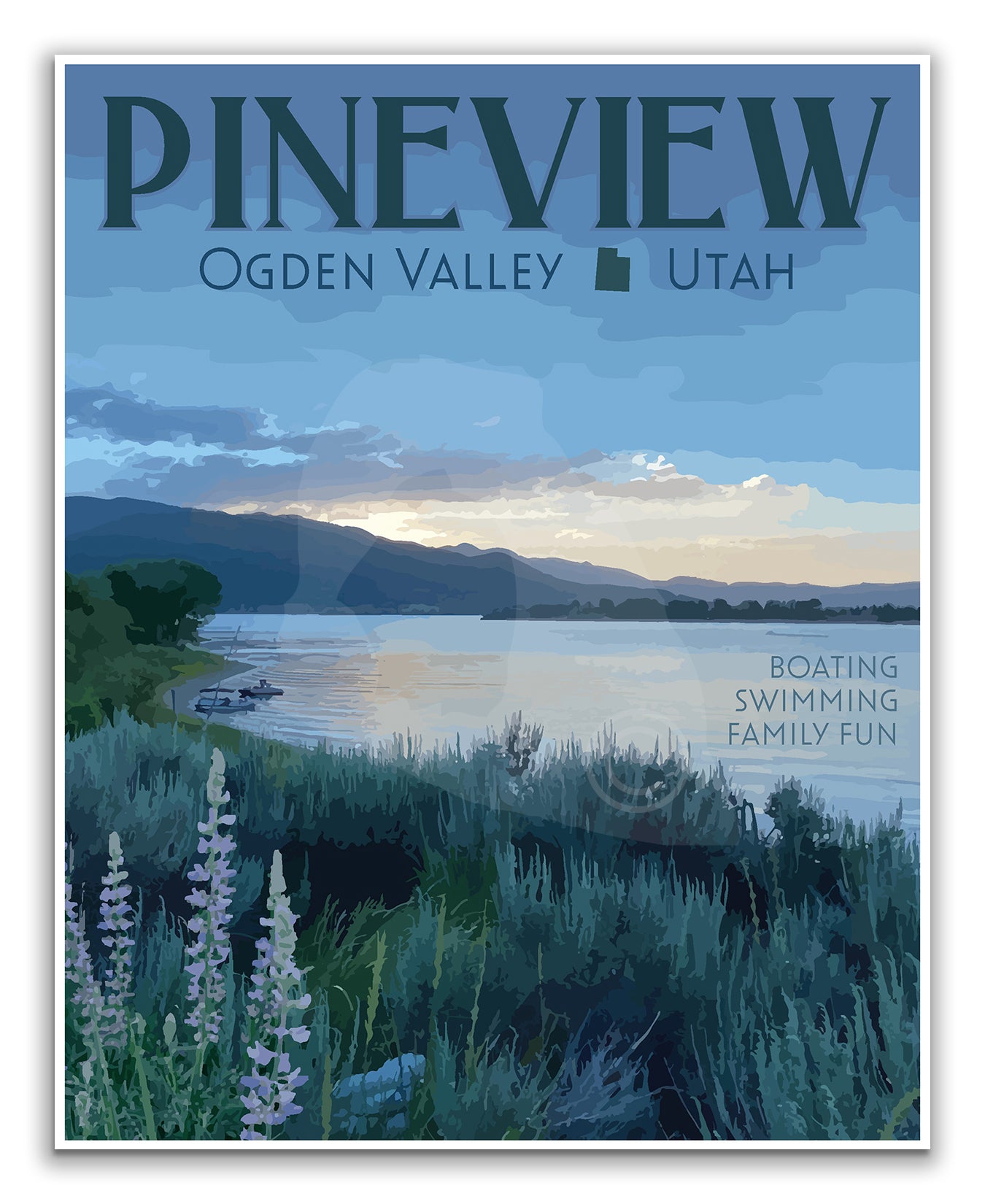 Pineview Reservoir Print, Ogden Valley Poster, Vintage Style Travel Art