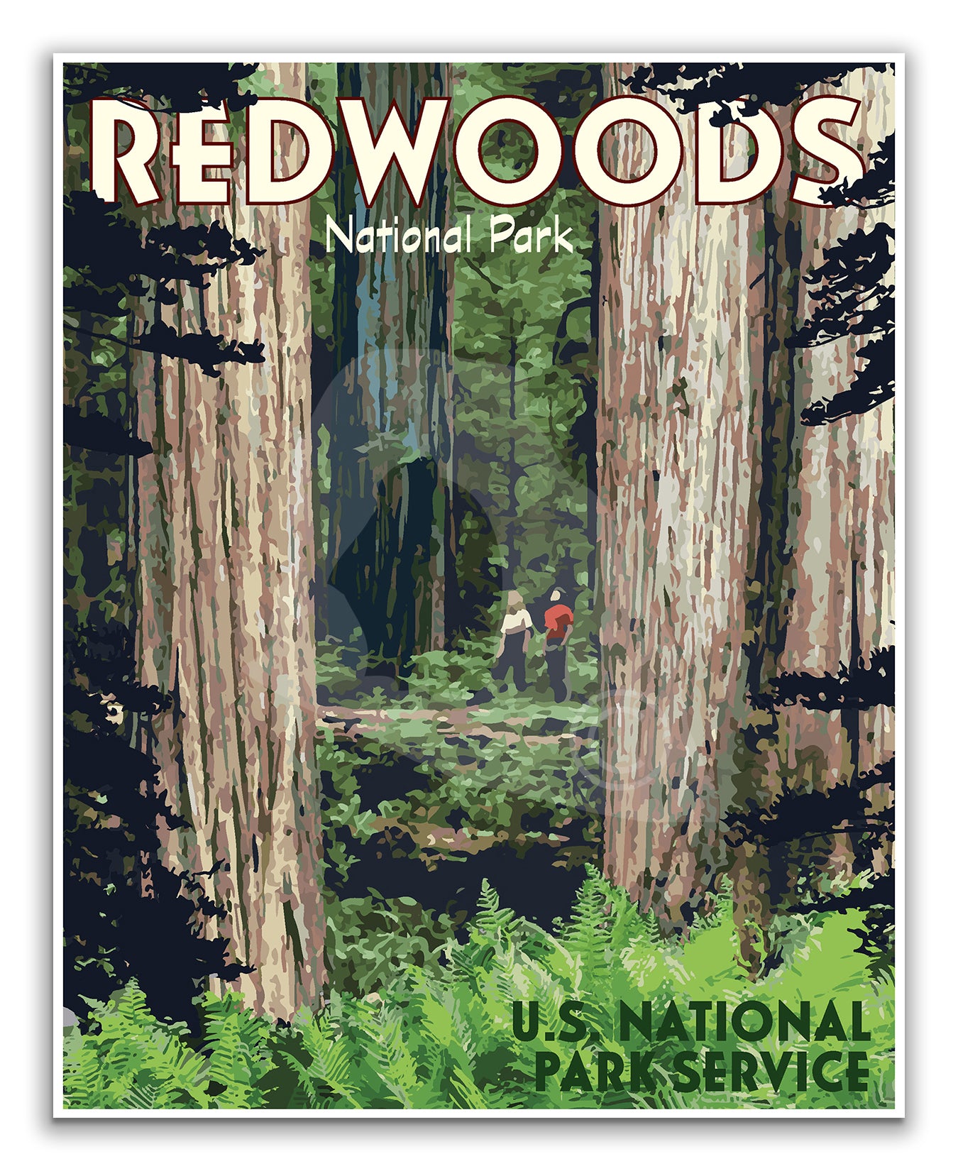 Redwoods National Park Print, Redwoods California Poster, California Vintage Style Travel Art