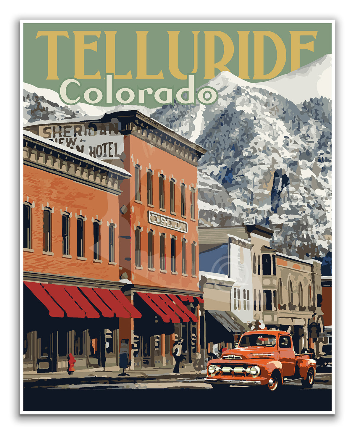 Telluride Colorado Ski Vintage Style Travel Poster, Telluride Downtown ...