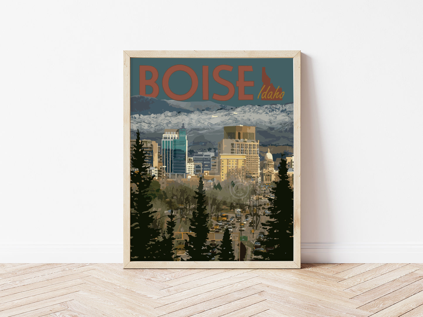 Boise Idaho Print, Downtown Boise Poster, Boise Idaho Vintage Style Art