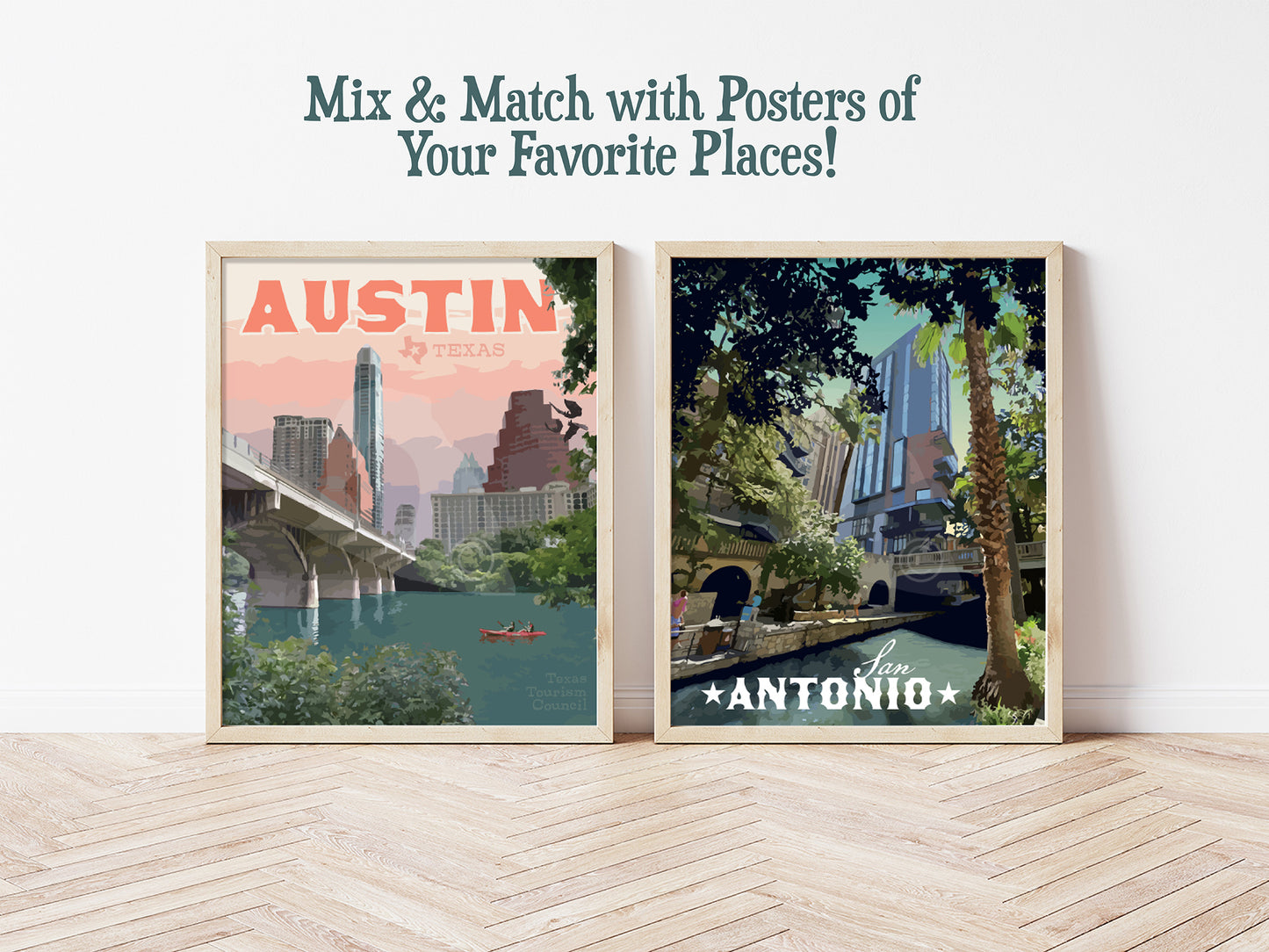 San Antonio Texas Poster, San Antonio Riverwalk Print, San Antonio Texas Vintage Style Art