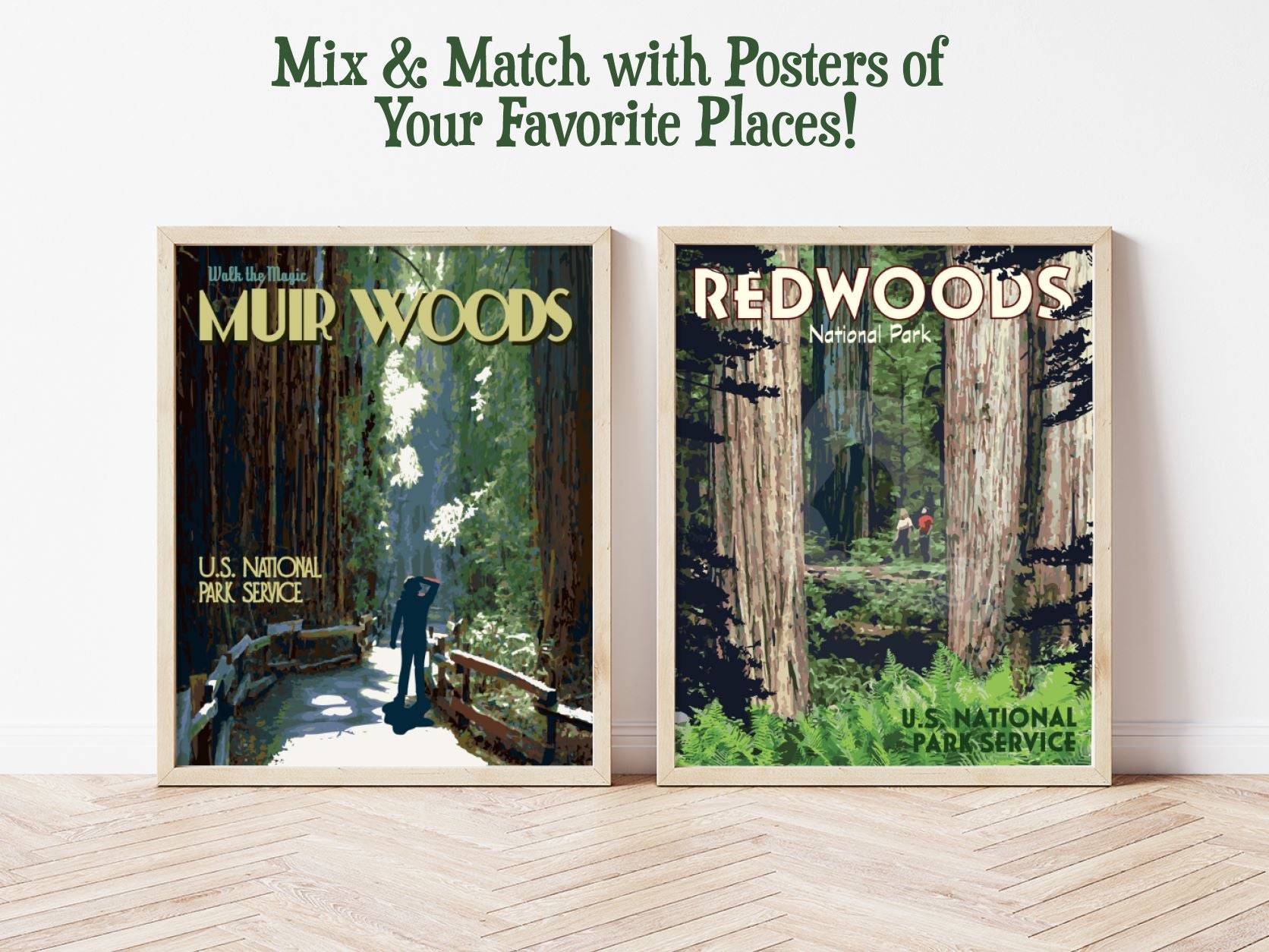 Redwoods National Park Print, Redwoods California Poster, California Vintage Style Travel Art