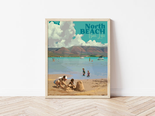 North Beach Bear Lake Print, North Beach Bear Lake Poster, Bear Lake Vintage Style Art