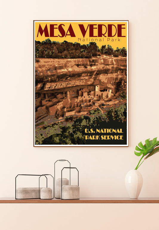 Mesa Verde National Park Print, Mesa Verde Poster, Mesa Verde Colorado Print, Vintage Style Travel Art