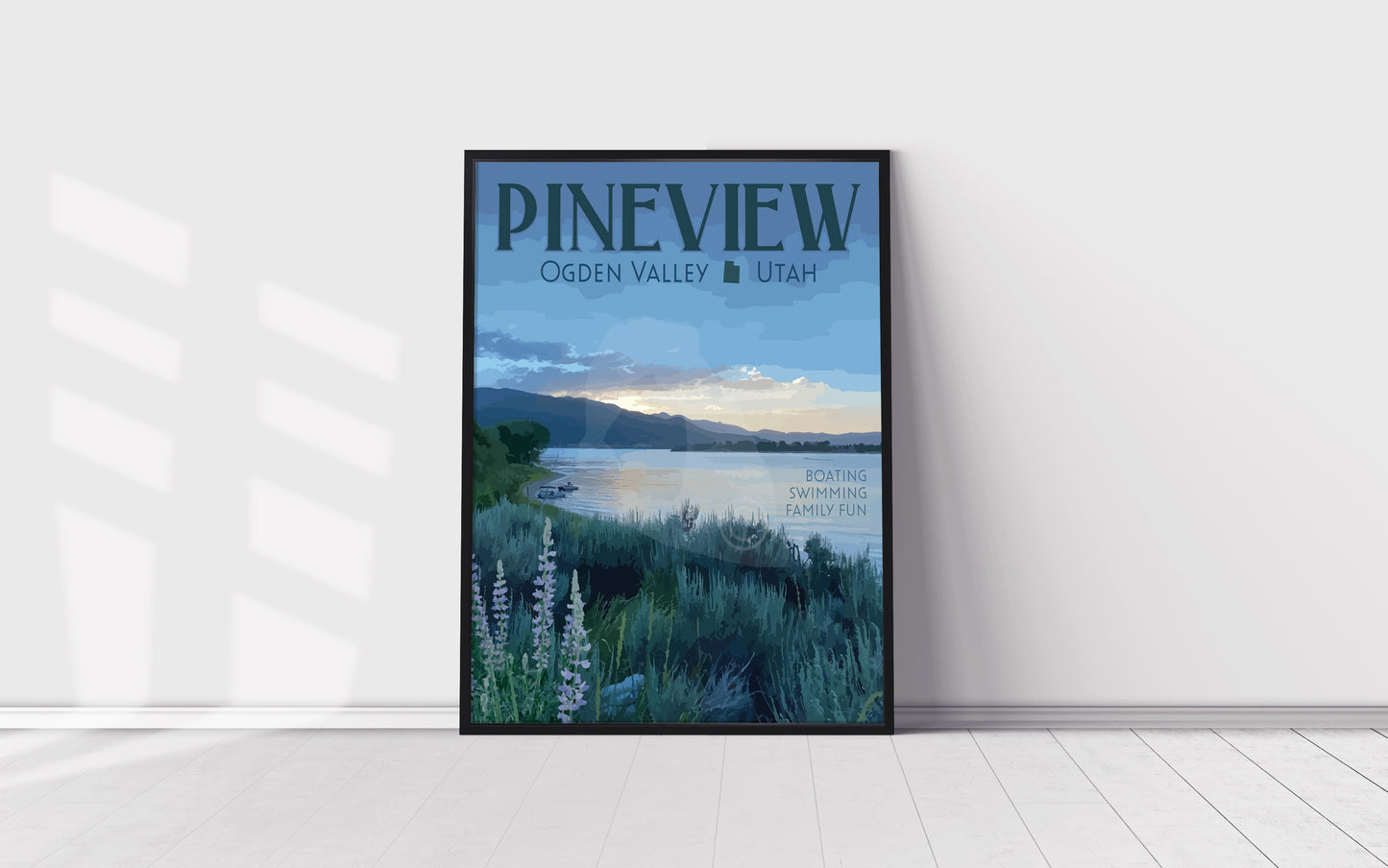 Pineview Reservoir Print, Ogden Valley Poster, Vintage Style Travel Art
