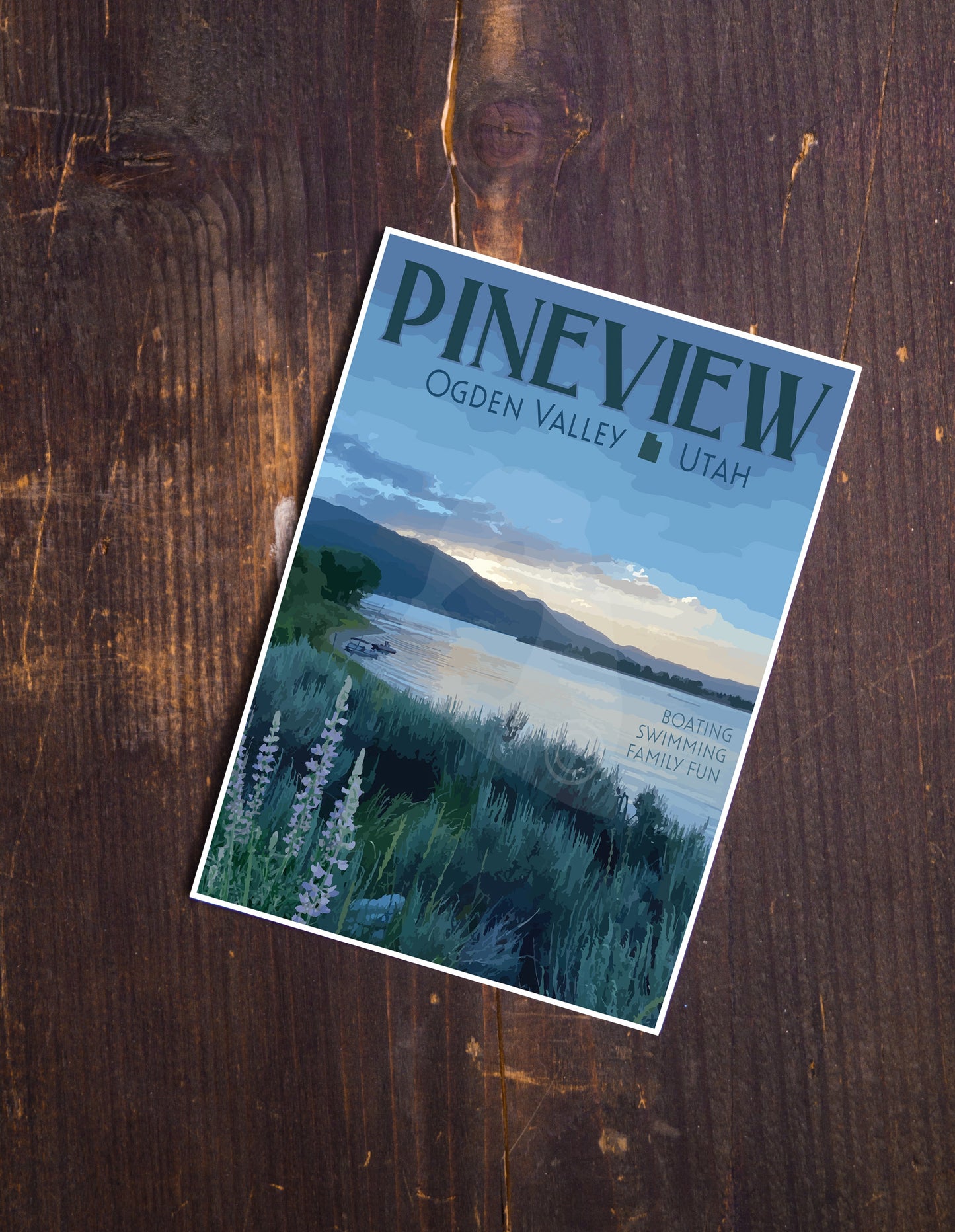 Pineview Reservoir Print, Ogden Valley Poster, Vintage Style Travel Art