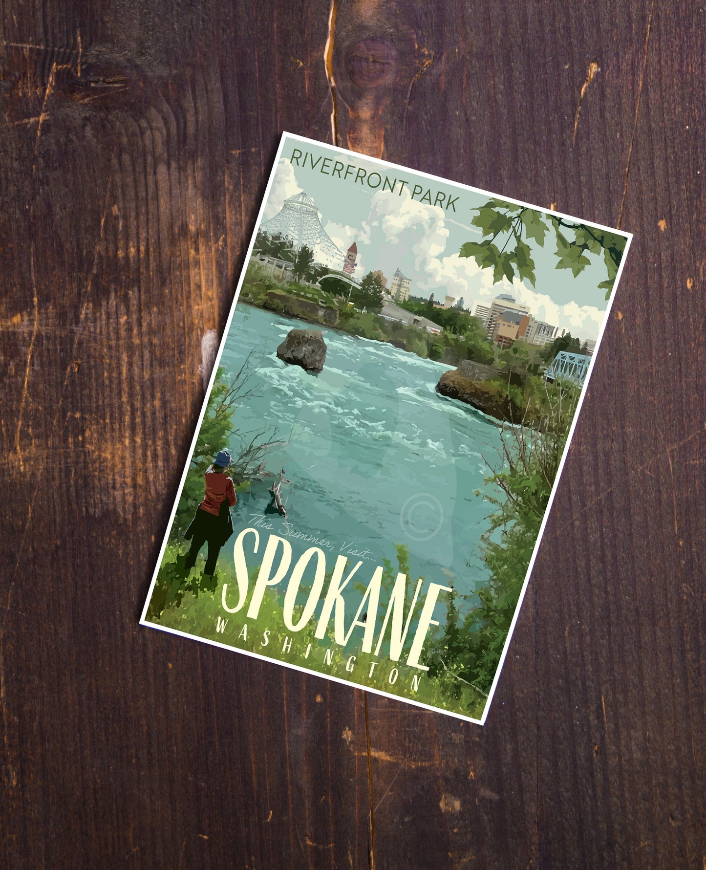 Spokane Washington Poster, Spokane Riverfront Park Print, Spokane Falls Vintage Style Travel Art