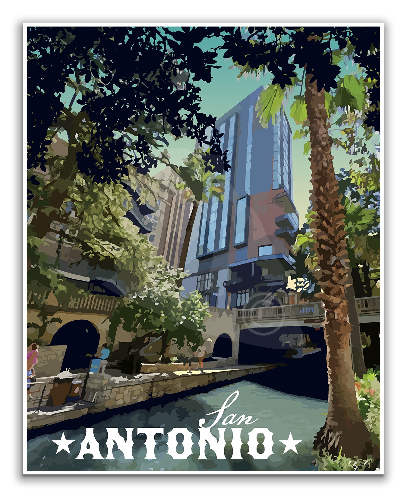 San Antonio Texas Poster, San Antonio Riverwalk Print, San Antonio Texas Vintage Style Art