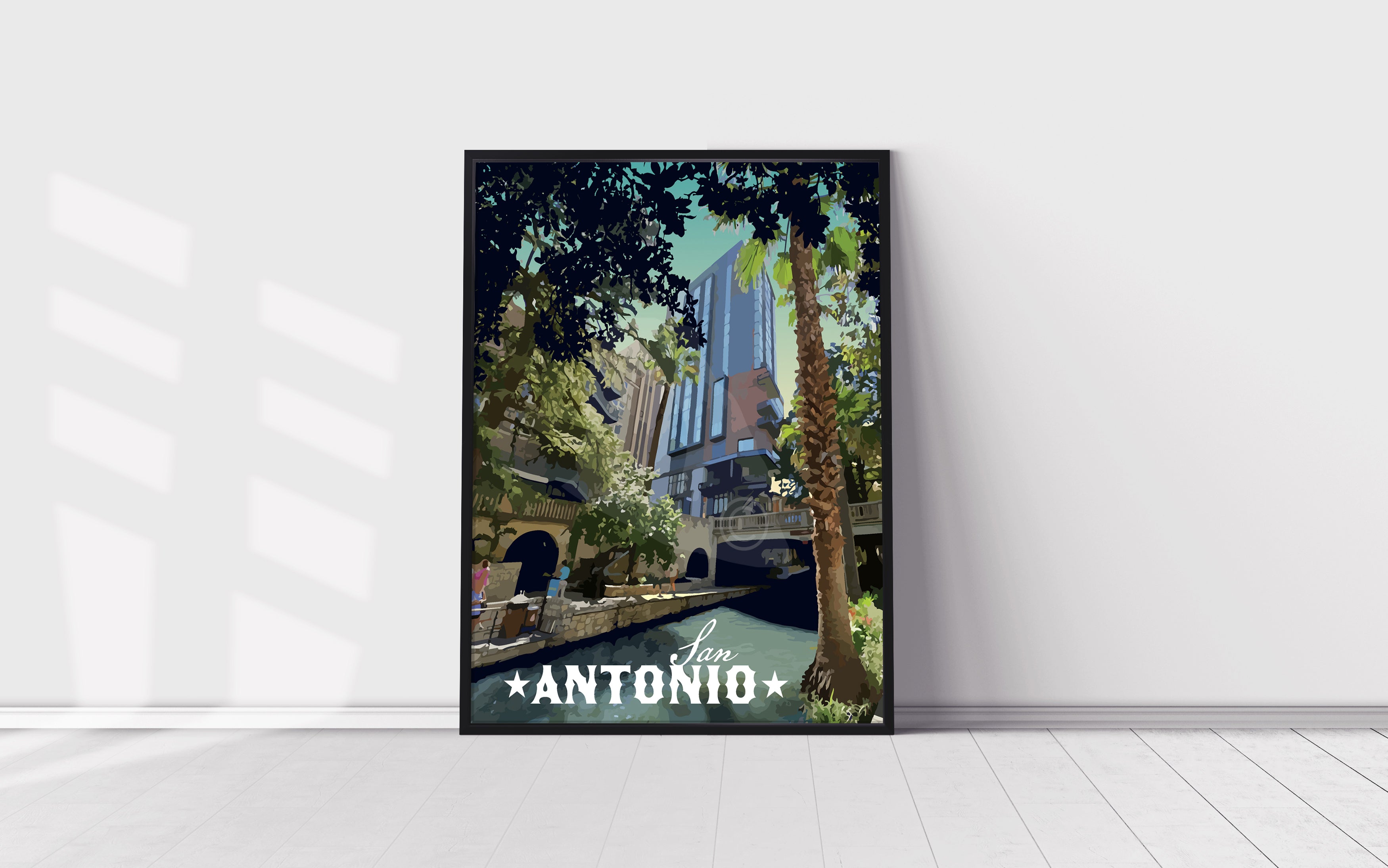 San Antonio Texas Poster, San Antonio Riverwalk Print, San Antonio Texas Vintage Style Art