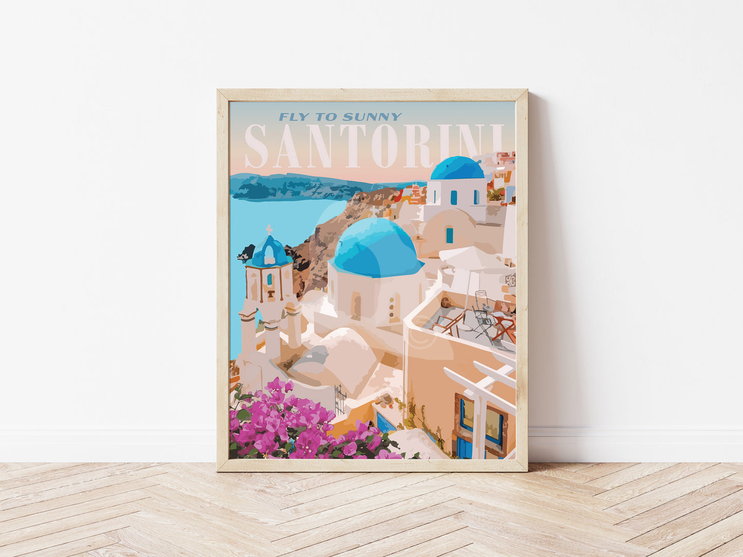 Santorini Greece Vintage Style Travel Print