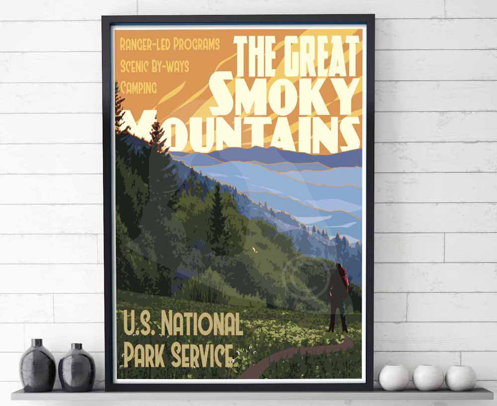 Great Smoky Mountains National Park Print, Smoky Mountains Travel Print, Vintage Style Travel Art