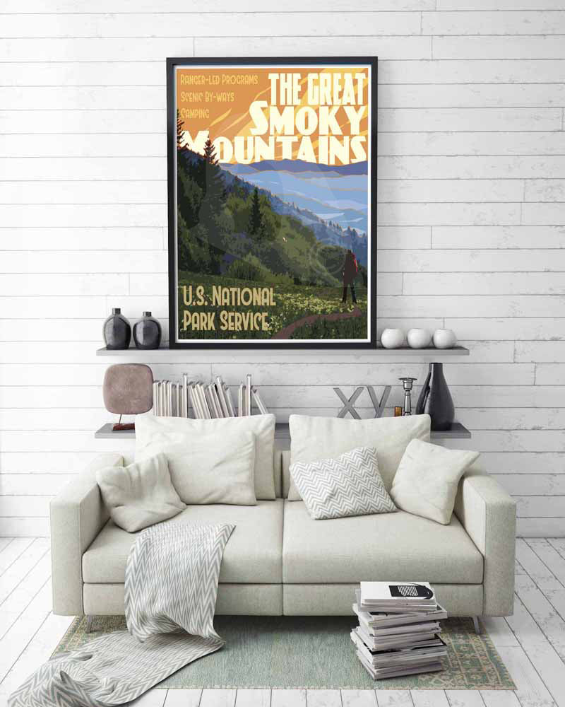 Great Smoky Mountains National Park Print, Smoky Mountains Travel Print, Vintage Style Travel Art