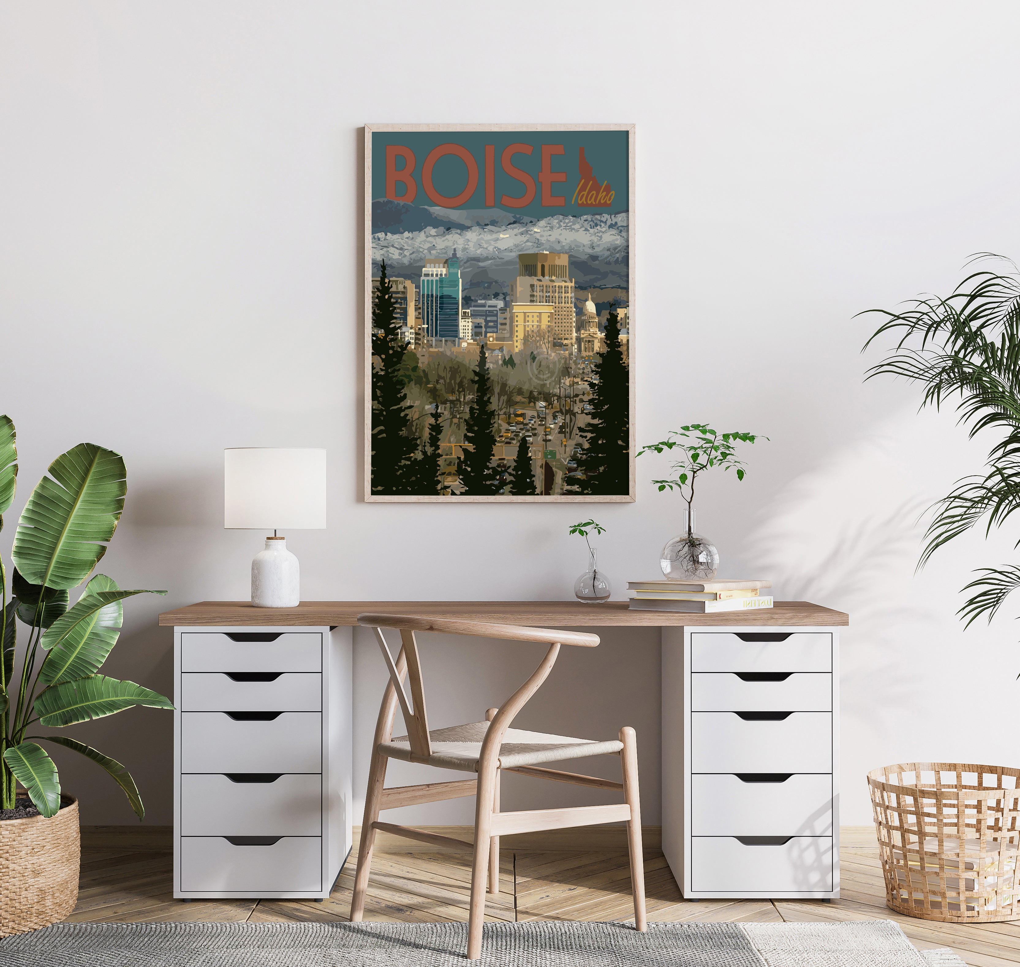 Boise Idaho Print, Downtown Boise Poster, Boise Idaho Vintage Style Art