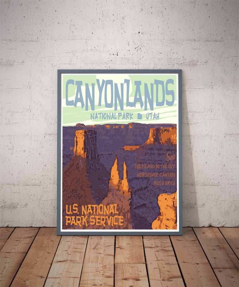 Canyonlands National Park Print, Canyonlands Poster, Utah Vintage Style Travel Art