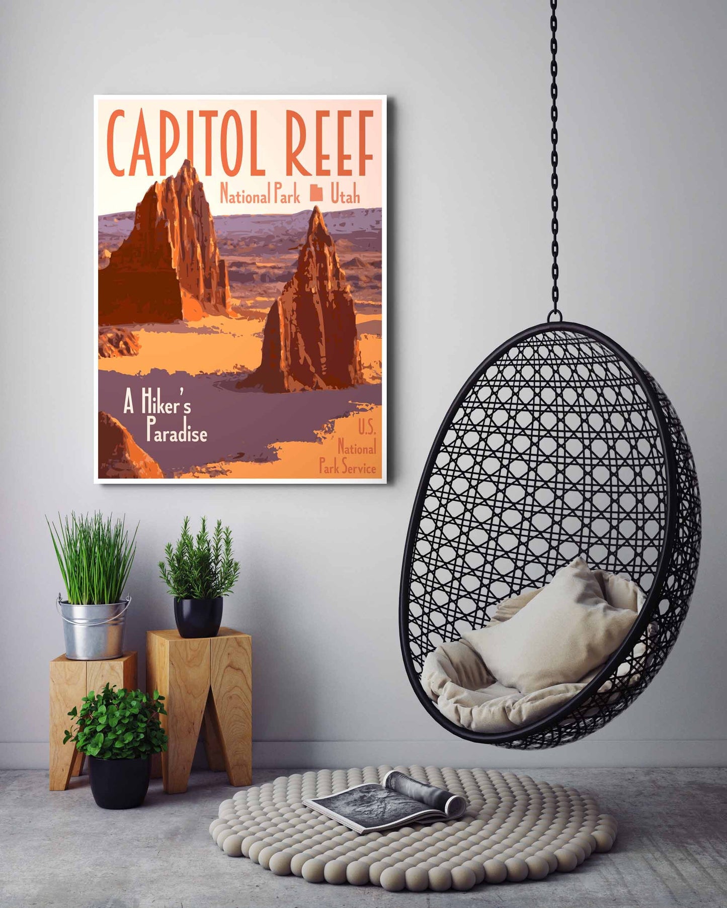 Capitol Reef National Park Print, Capitol Reef Poster, Utah Vintage Style Travel Art