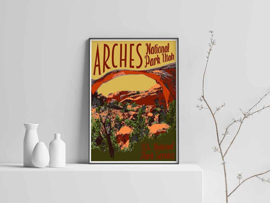 Arches National Park Travel Poster, Landscape Arch Poster, Arches National Park Print, Vintage National Park Poster