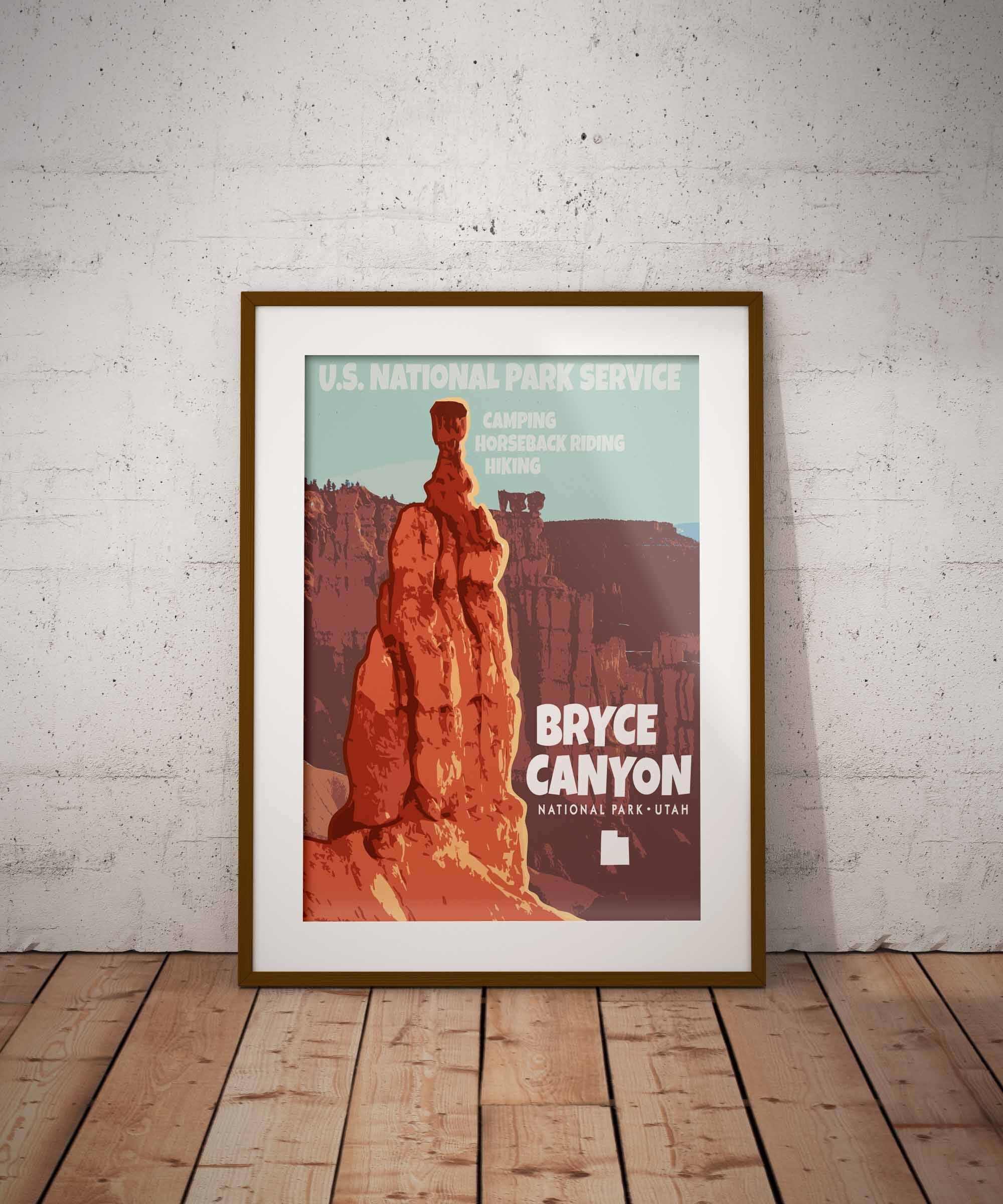 Bryce Canyon National Park Print, Bryce Canyon Poster, Utah Vintage Style Travel Art