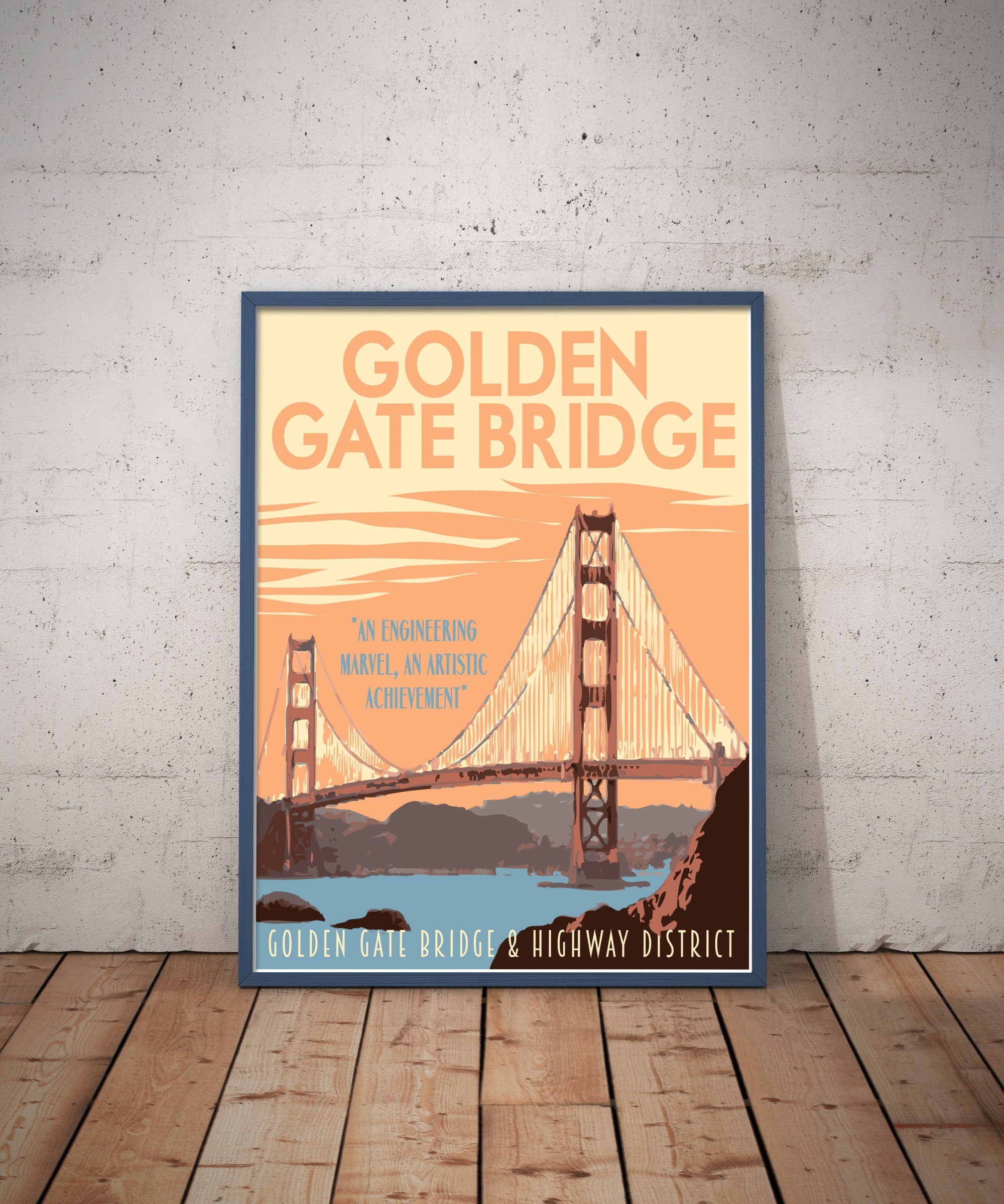 Golden Gate Bridge Print, San Francisco Poster, California Vintage Style Travel Art