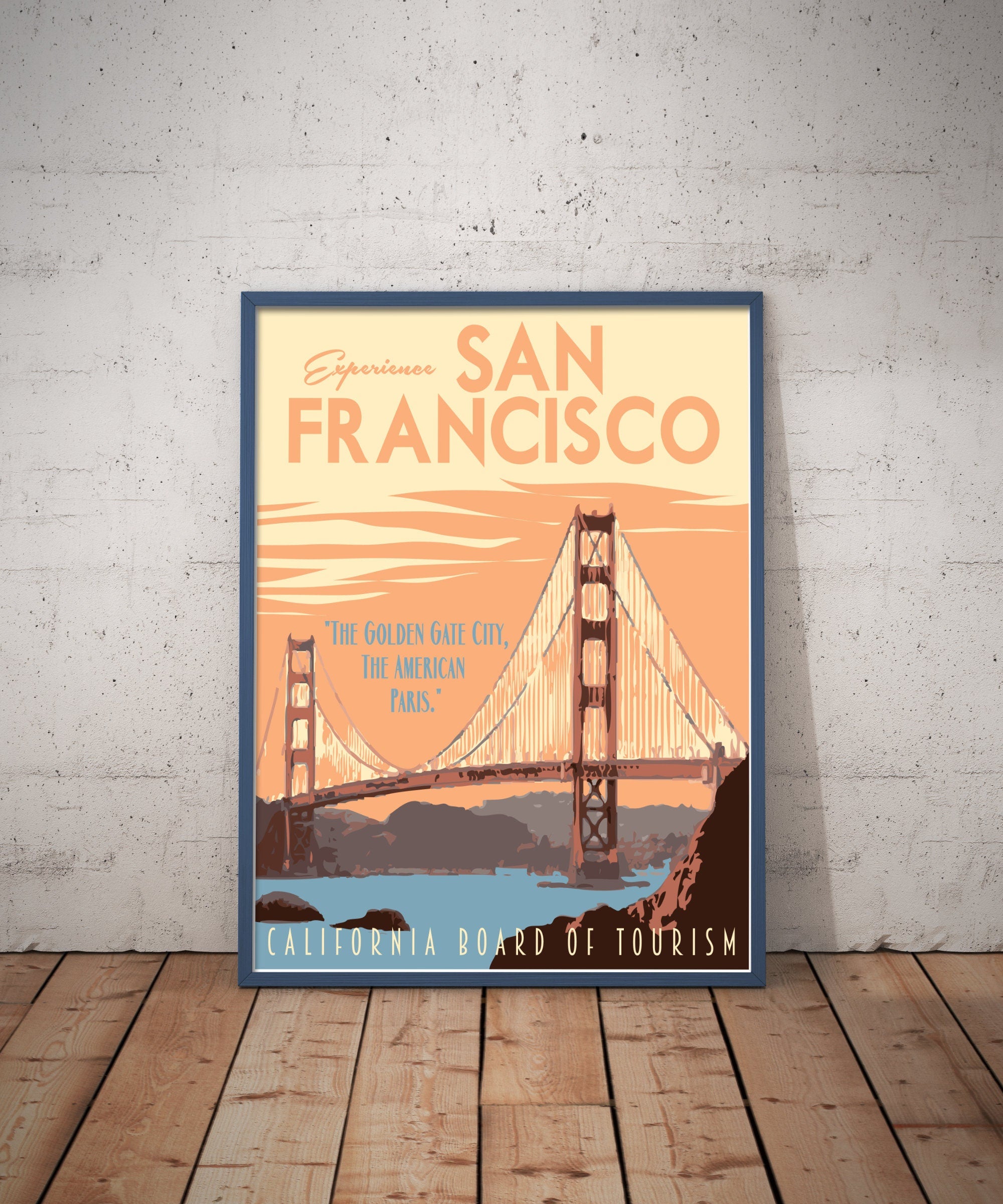 San Francisco California Print, Golden Gate Bridge Poster, San Francisco Vintage Style Travel Art