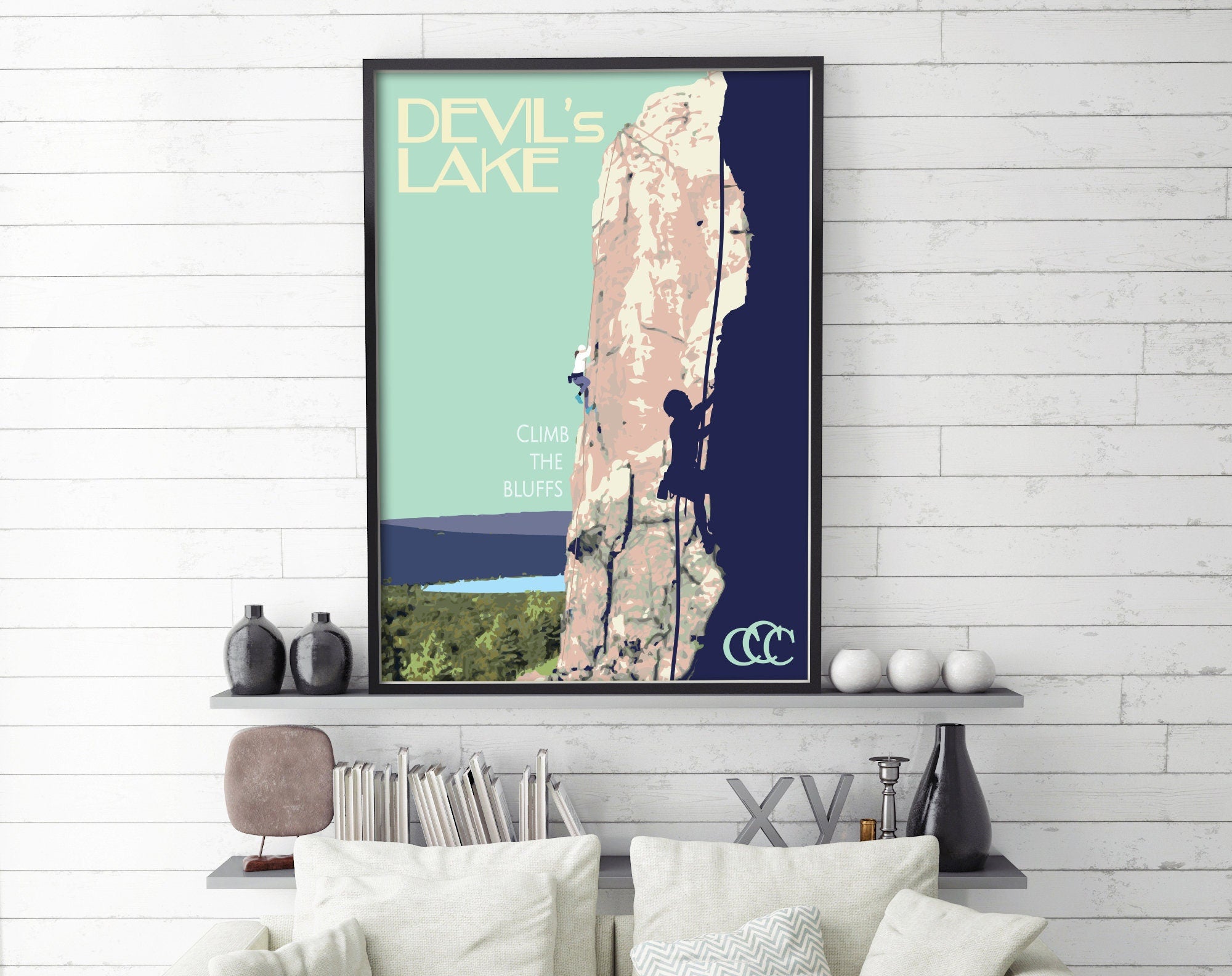 Devil's Lake Wisconsin Print, Devil's Lake Climbing Poster, Wisconsin Vintage Style Travel Art