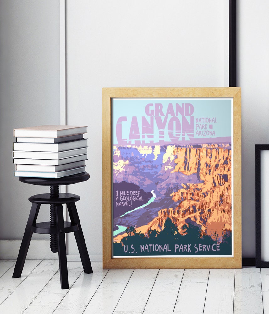 Grand Canyon National Park Print, Grand Canyon Poster, Vintage Style National Park Travel Art