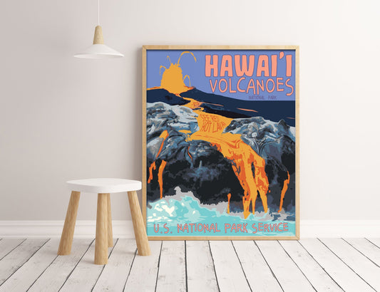 Hawaii Volcanoes National Park Print, Hawaii National Park Poster, Vintage Style Travel Art